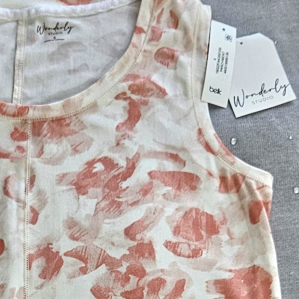 WONDERLY STUDIO Womens Top/Tunic, Coral/Cream Sz Small, New! - Picture 3 of 8